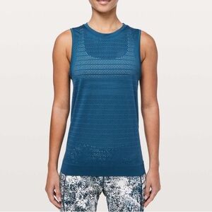 Lululemon Breeze by Muscle Tank 2 II Carbon Blue Teal Sleeveless Mesh Top
